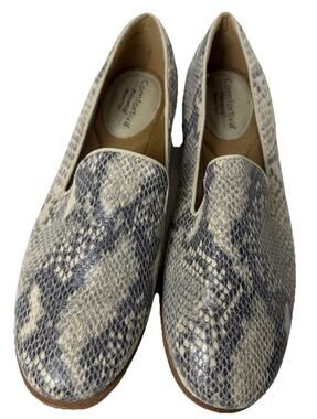 Comfortiva Ryen Leather Black/Cream Slip On Shoes Sz 11W Snake Print